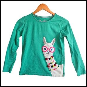 Mini Boden Llama Applique Top Long Sleeve Graphic Tee Shirt Kids Size 11 12 Year